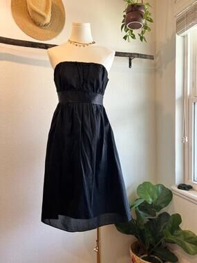 GAP Black Strapless Pleated Cotton Silk Fit & Flare Mini Dress Size 6